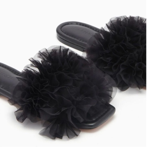 Ulla Johnson Sandals Helia Slides Organza in Black - Picture 1 of 8
